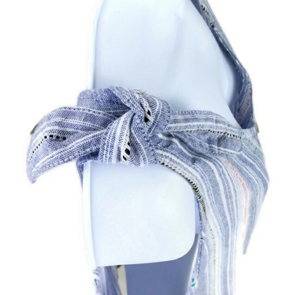 Copper Key Multicolor Stripe Cropped Shoulder Tie Tank Top Womens Large - Picture 7 of 13